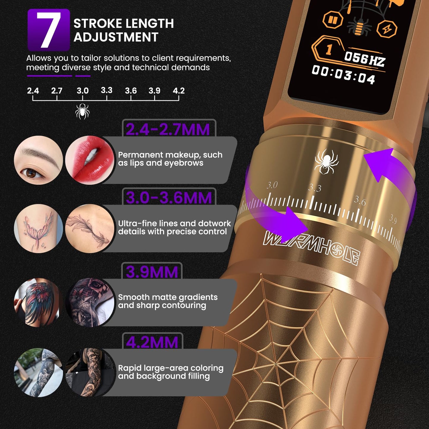 Wormhole 2 PCS 2300mAh Batteries Tattoo Kit Wireless Tattoo Gun Kit Tattoo Machine with 7 Adjustable Strokes, Smart Display with 3 Modes, 3 Memory Slots, WORMHOLEPRO Tattoo Needles & Inks WTK0254
