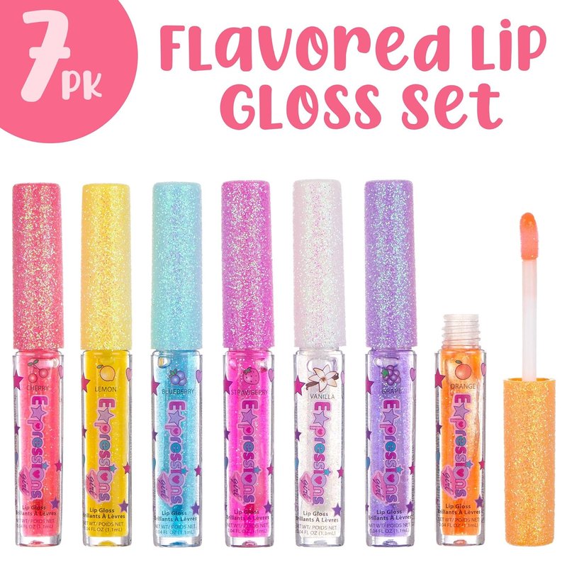 Fruity Flavored Lip Gloss Set for Kids - 7 Assorted Non-Toxic Glosses | Fun & Shiny Lip Care Collection