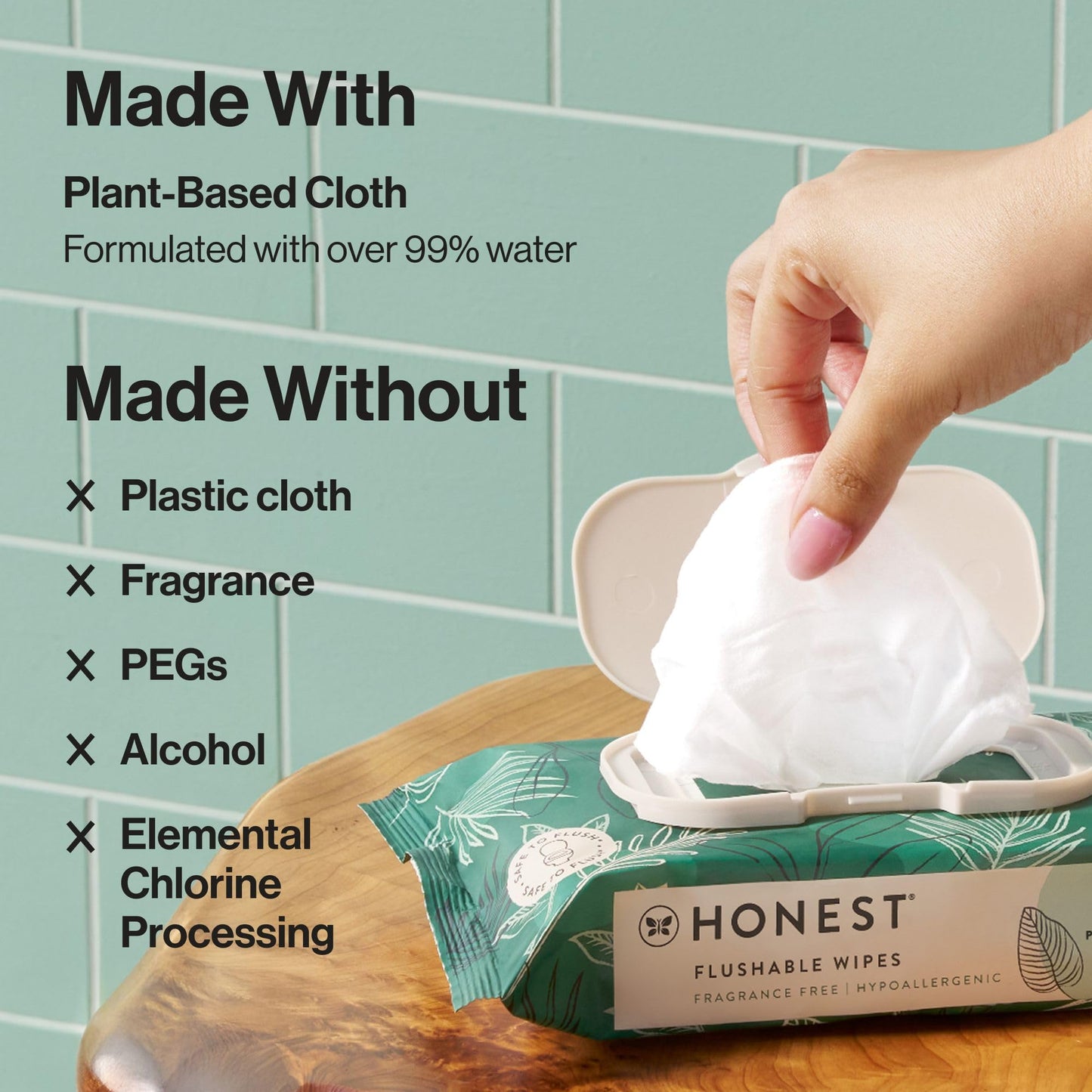 The Honest Company Hypoallergenic Flushable Wipes for Sensitive Skin, Tropical Leaves, 42 Count