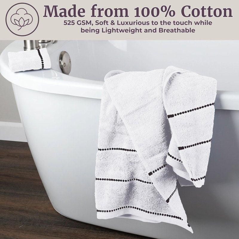 Lavish Home 6 Piece Bathroom Towels Set - 525GSM 100% Cotton Bathroom Essentials - 2 Bath Sheets, 2 Hand Towels, and 2 Wash Cloths for Bath, Shower, Gym, Spa, and Dorm Room (White)