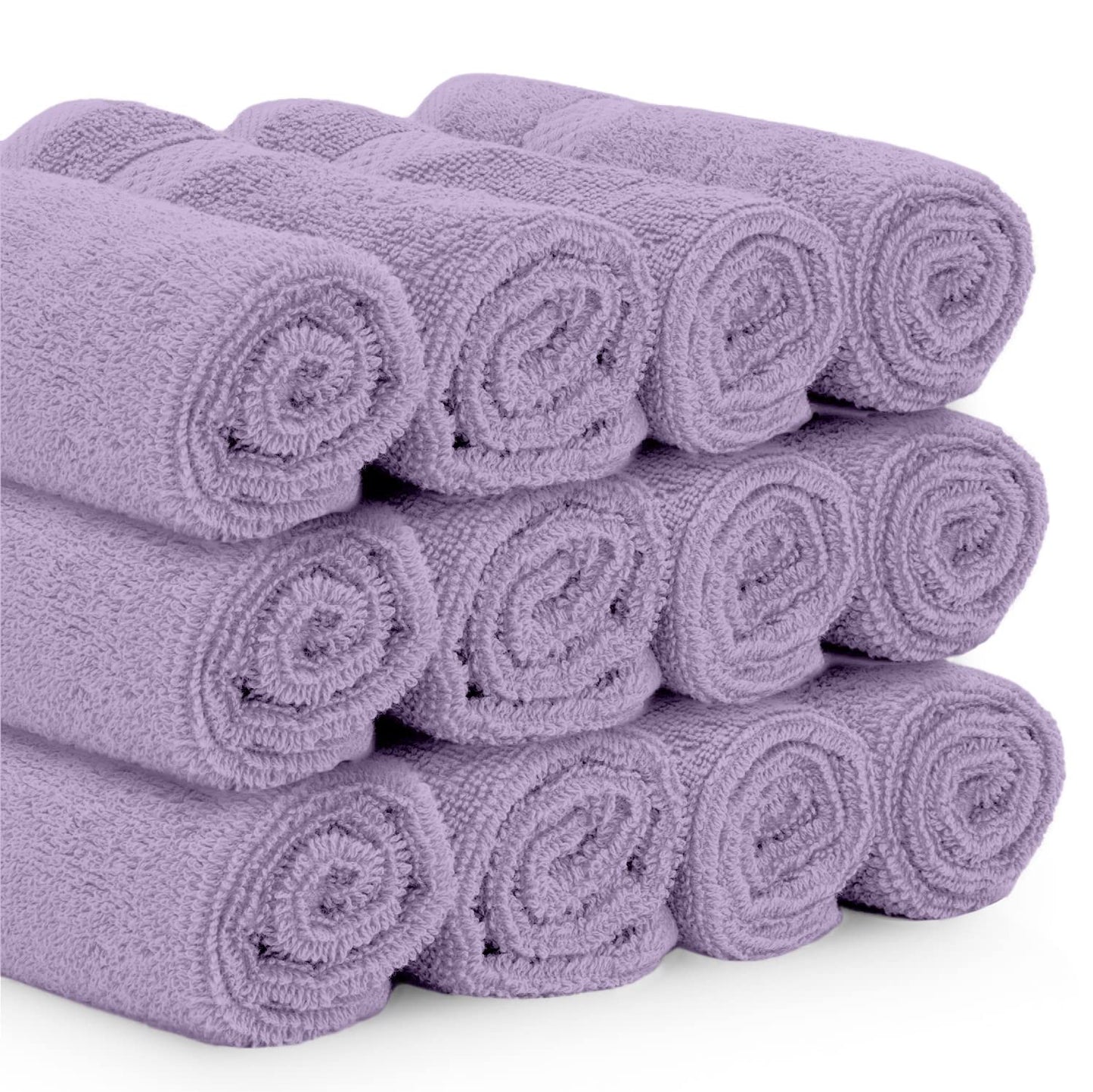 White Classic Luxury Cotton Washcloths 13x13 Inch - 650 GSM Turkish Cotton | Hotel, Spa, Bathroom Face Towel | 12 Pack, Lavender