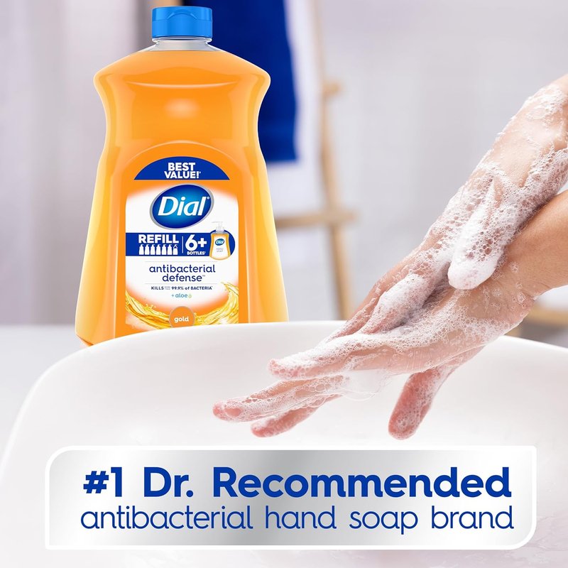 Dial Antibacterial Defense Liquid Hand Soap - Aloe Gold Scent, 52 Fl Oz Refill (3 Count) | Dermatologist-Tested Gentle Formula