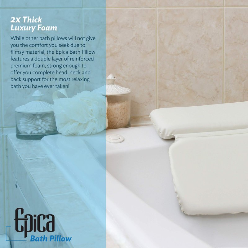 Epica Bathtub Pillow | Luxury Bath Accessories for Women & Men, Bath Decor | Non-Slip Waterproof Cushion with Strong Suction Cups, Headrest Pillow, Hot Tub Pillow, Spa Bath Cushion, Rectangle