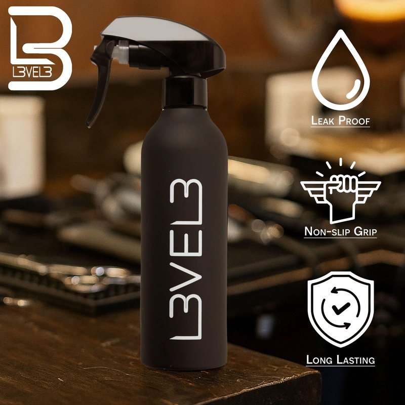 L3 Level 3 Rubberized Spray Bottle - Precise Action Mist Bottle for Effortless Hair Styling - Rubber Grip for Total Control