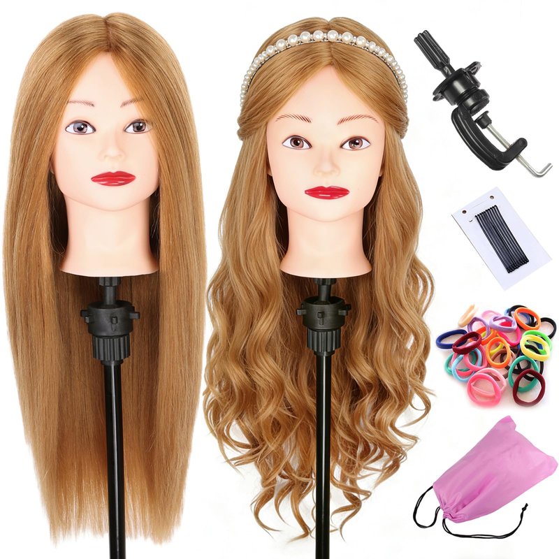 Mannequin Head with Human Hair 22-24 Inch Cosmetology Manikin Doll Head with 60% Blonde Real Hair for Hairstylists Cosmetology Students Practice Styling with Clamp Holder