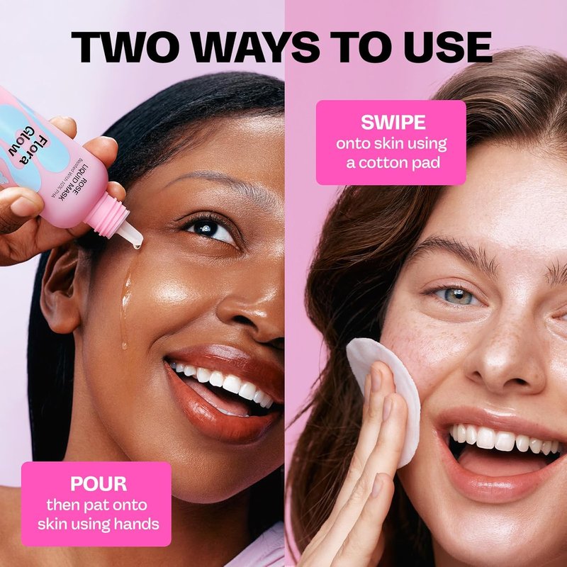 Flora Glow Rose Daily Liquid Mask - Hydrating & Exfoliating Korean Leave-On Face Mask with Hyaluronic Acid & Peptides | All Skin Types