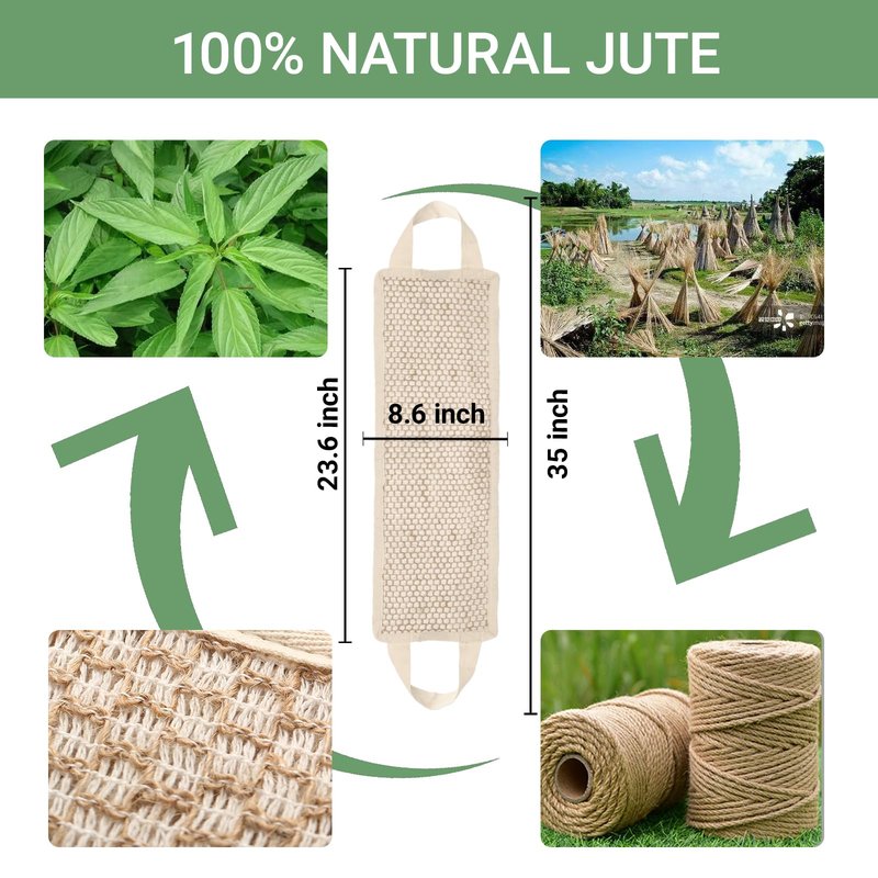 Back Scrubber for Shower with Handles | Natural Jute Body Exfoliator, Long Rectangular Bath Loofah for Deep Cleansing, Reusable Loofah for Women and Men (Exfoliating Back Scrubber)