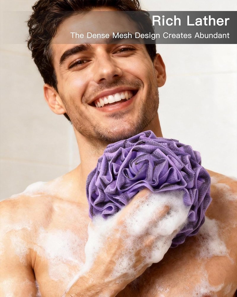 Loofah Bath Sponge | Large Exfoliating Flower Body Scrubber - Soft, Durable & Rich Lather | 4-Piece Set (Green-Blue)