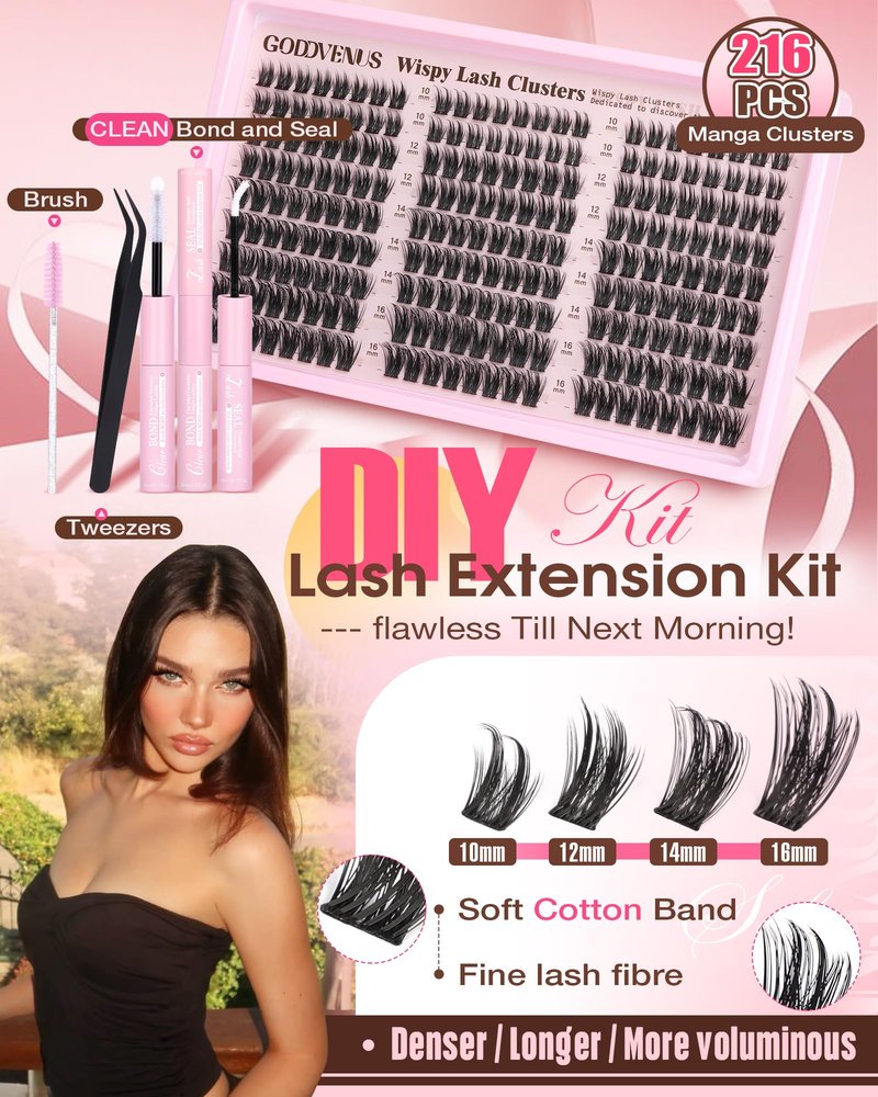 Goddvenus Wispy Manga Lash Clusters Kit Natural Eyelash Clusters Kit Fairy Cluster Eyelash Extensions Anime Individual Lashes C Curl Lash Extension Kit Waterproof DIY Eye Lashes Cluster Glue