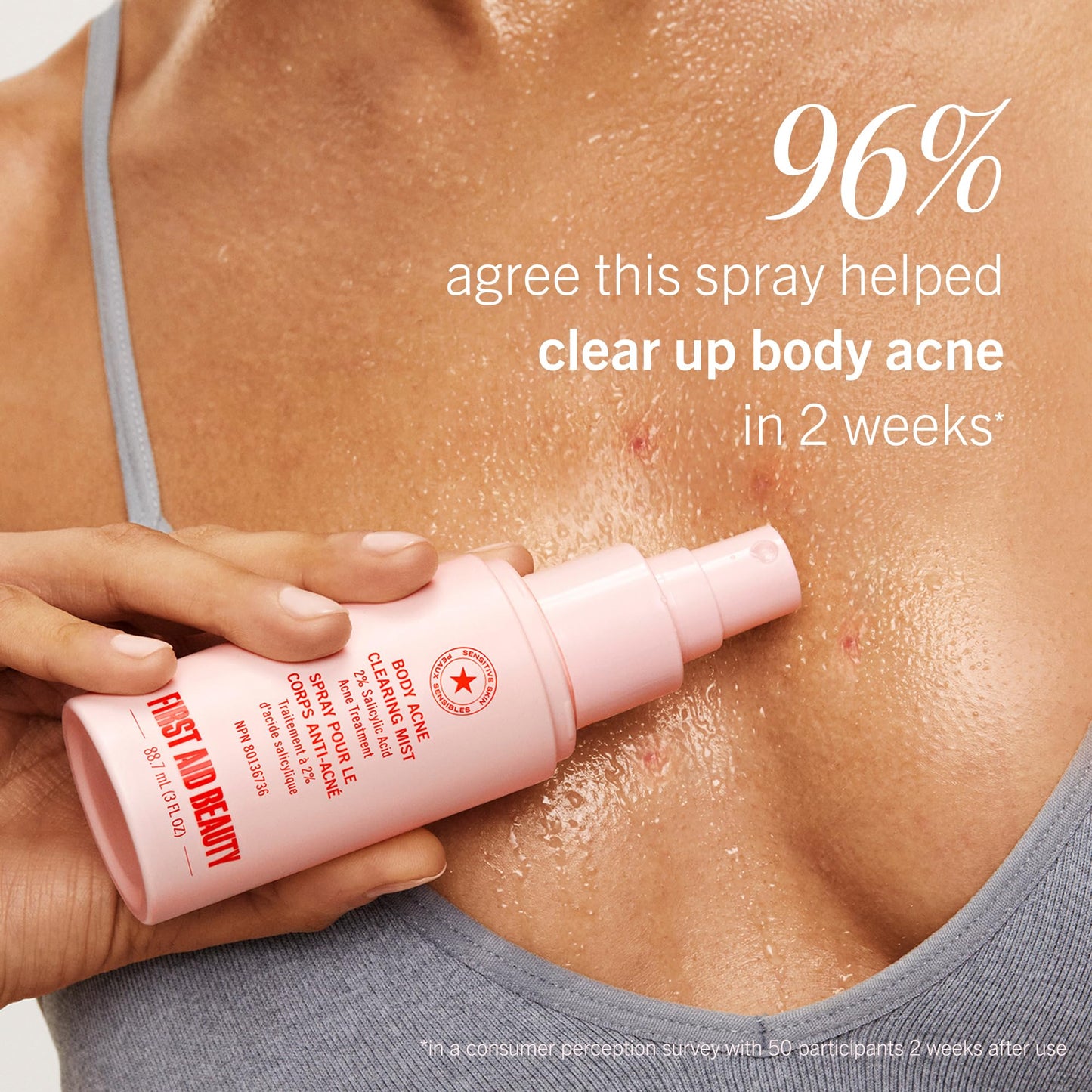 First Aid Beauty Body Acne Spray, 2% Salicylic Acid Maximum Strength Treatment with 360° Sprayer, 3 oz