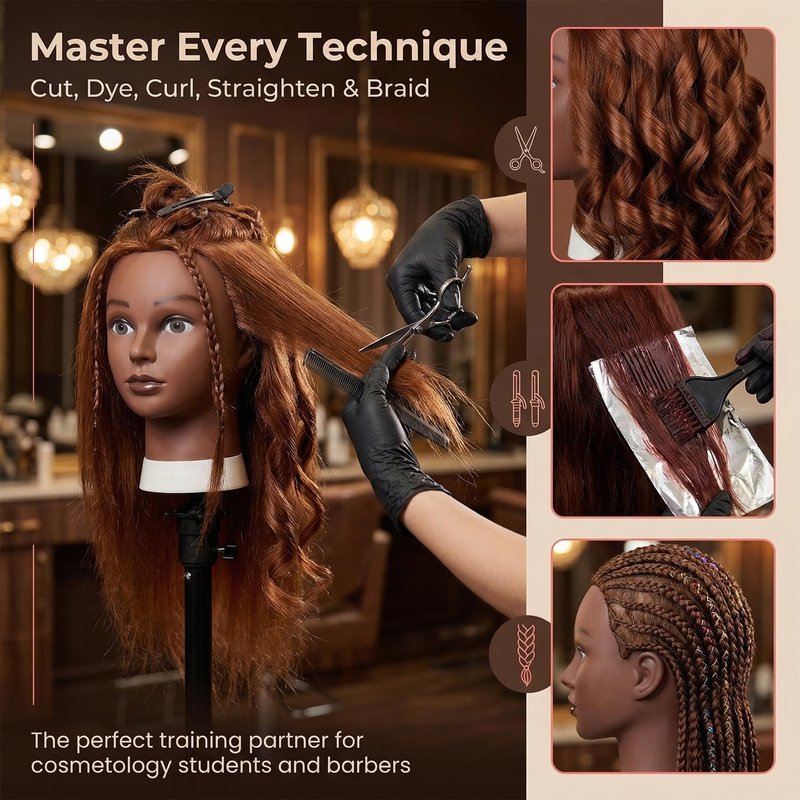 16 Inch 100% human hair mannequin head practice head for braiding manikin head with Clamp stand doll head for hair styling practice kit for kids and Cosmetology (Brown 16-inch)