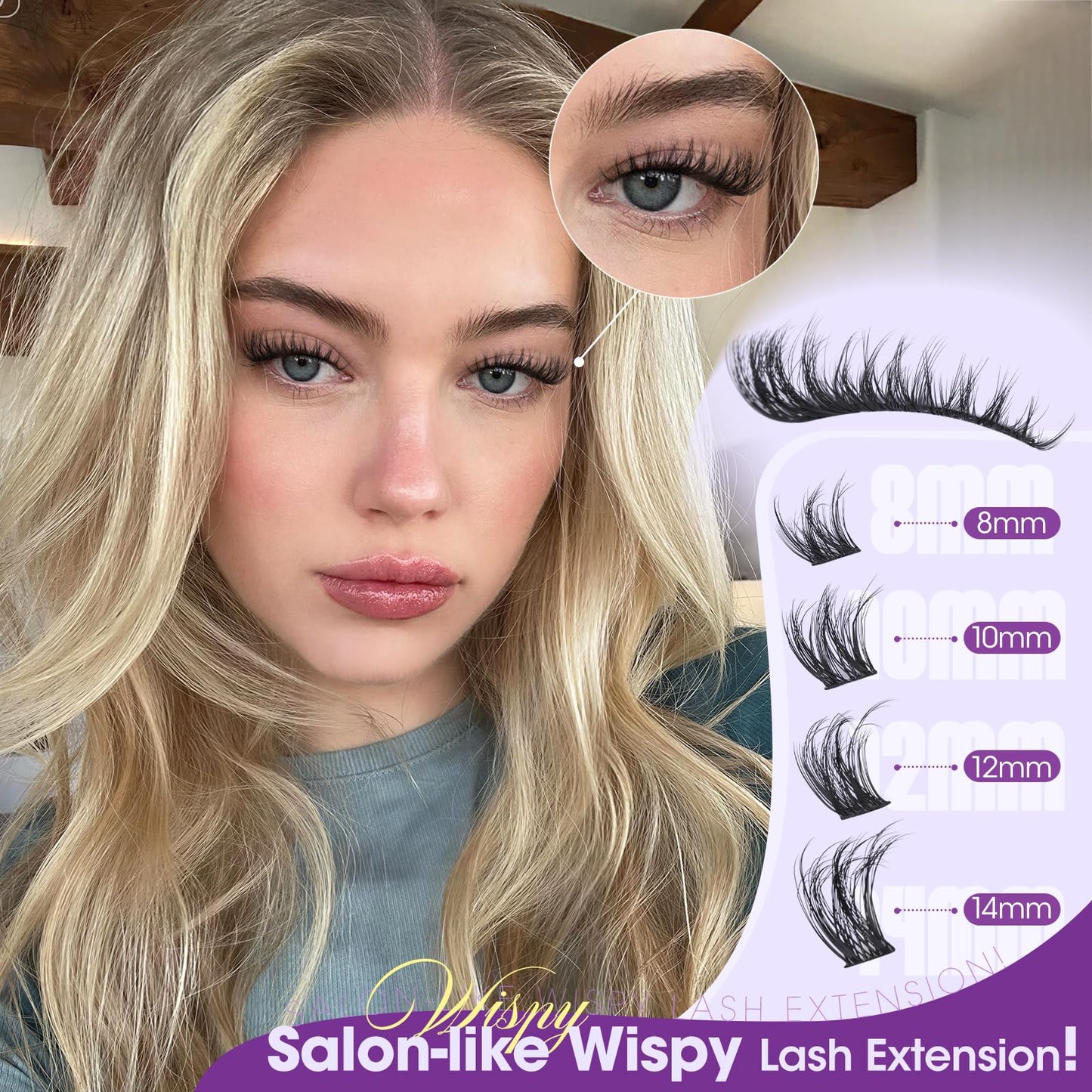 Wispy Fluffy Lash Clusters 8–14mm Short Eyelash Clusters Natural CC Curl Individual Lashes DIY Eyelash Extensions with Thin Lash Band for Daily Wear, Clean Girl & Soft Glam by Yawamica