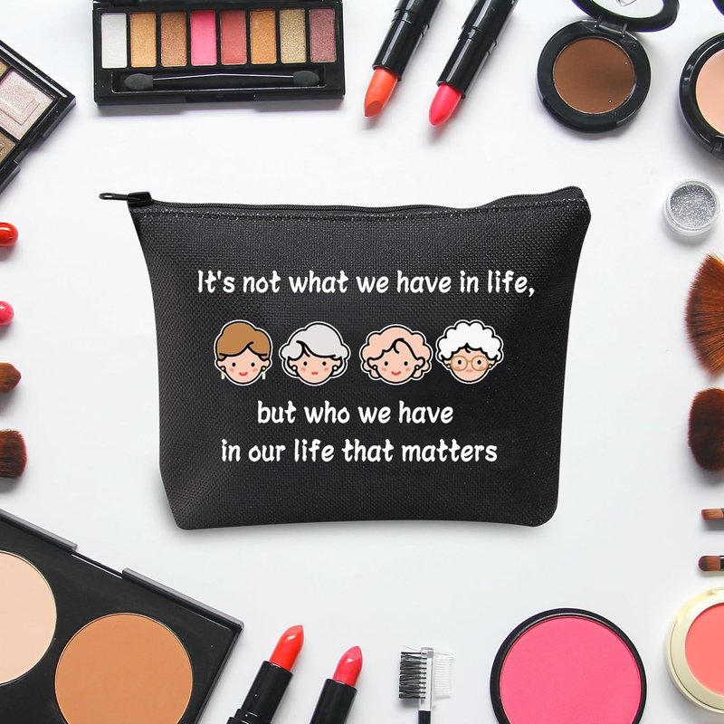 JXGZSO Golden Friends Makeup Travel Bag - Meaningful Birthday Gift for Friendship | Black