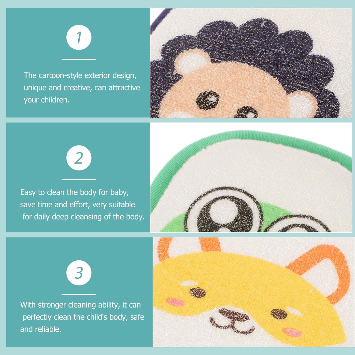 Healifty Baby Bath Sponge 3-Pack Soft Foam Infant Bath Scrubber Cartoon Animal Newborn Shower Sponge with Hook for Gentle Body Cleaning and Massage
