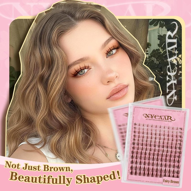 Fairy Spiky Brown Anime Lash Clusters - 144pcs Wispy D Curl 8-16mm Individual Lashes with Invisible Band, Manga Style for DIY Natural Look at Home