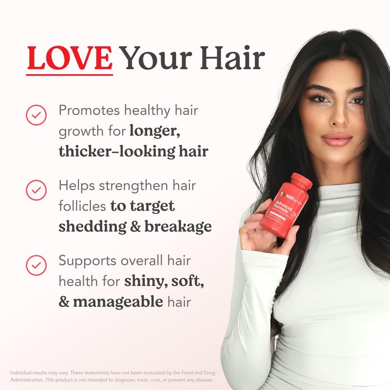 HAIRtamin Advanced Formula Hair Growth Supplement for Women & Men, Supports Stronger, Longer, Visibly Thicker Hair, With 5000 mcg Biotin, Vitamins & Antioxidants, 100% Vegan – 1 Month Supply