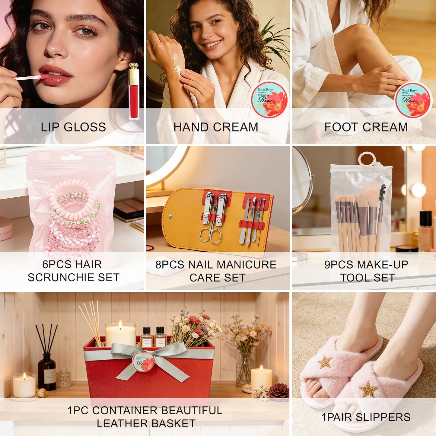39 Pcs Sandalwood Rose Spa Gift Set, bath kit Bath and Body Spa Gift Basket for Women Necklace, Face Skin Care Kit, Self-Care Set, Lip Gloss, Birthday, Christmas, Mother, Bridal Shower, Anniversary