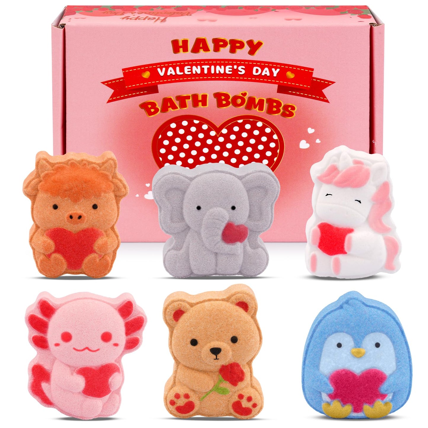 MUFEIRUO Valentines Bath Bombs,6pcs Relaxing Bubble Bath Bomb for Women,Animal-Shaped Hearts and Roses,Valentine's Day Birthday Gifts for Her Him
