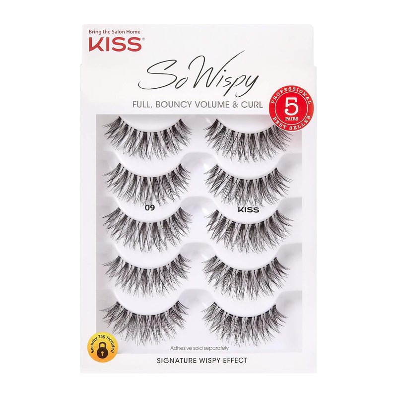 KISS So Wispy Fake Eyelashes Multipack #09 | Lightweight, Reusable, 100% Cruelty-Free, 5 Pairs in Black