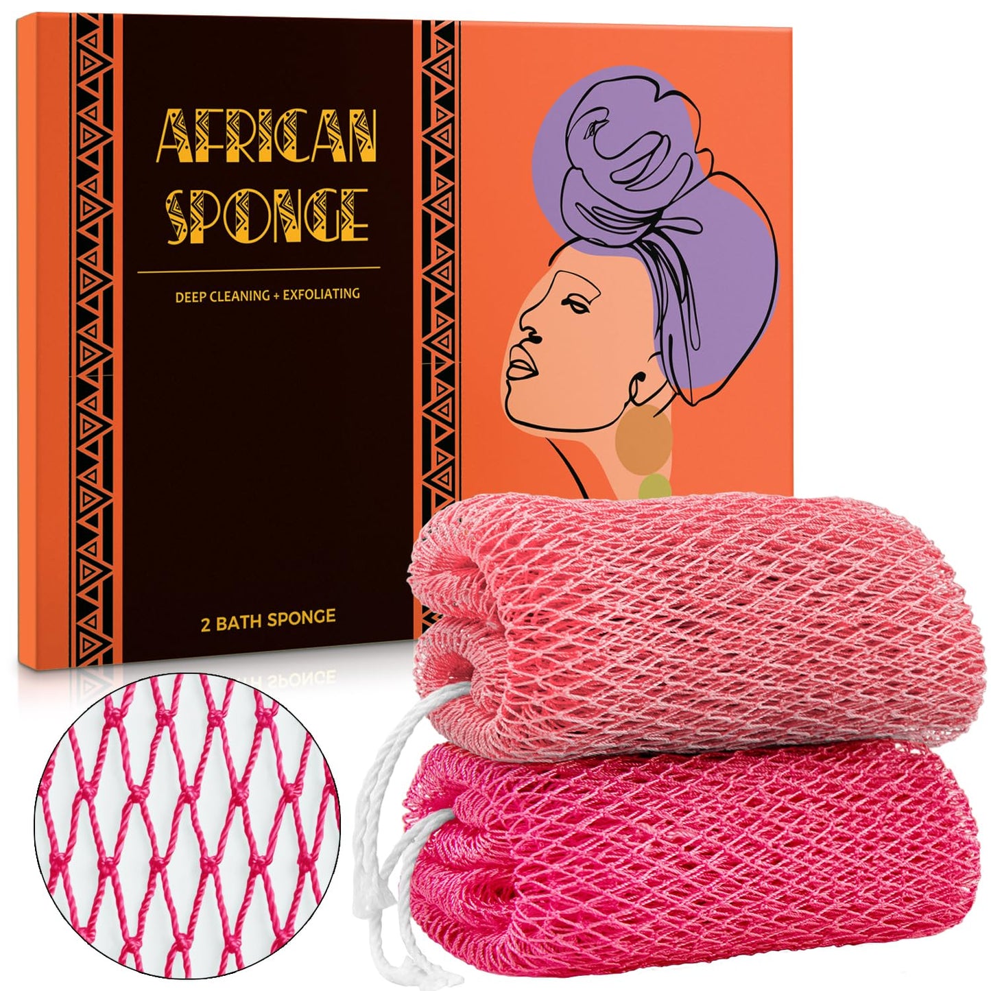 African Net Sponge Authentic - African Exfoliating Net Sponge Real African Wash Cloth - African Bath Sponge Loofah with Knots Exfoliator Net - Skin Smoother Scrub Net for Shower Body Scrubber
