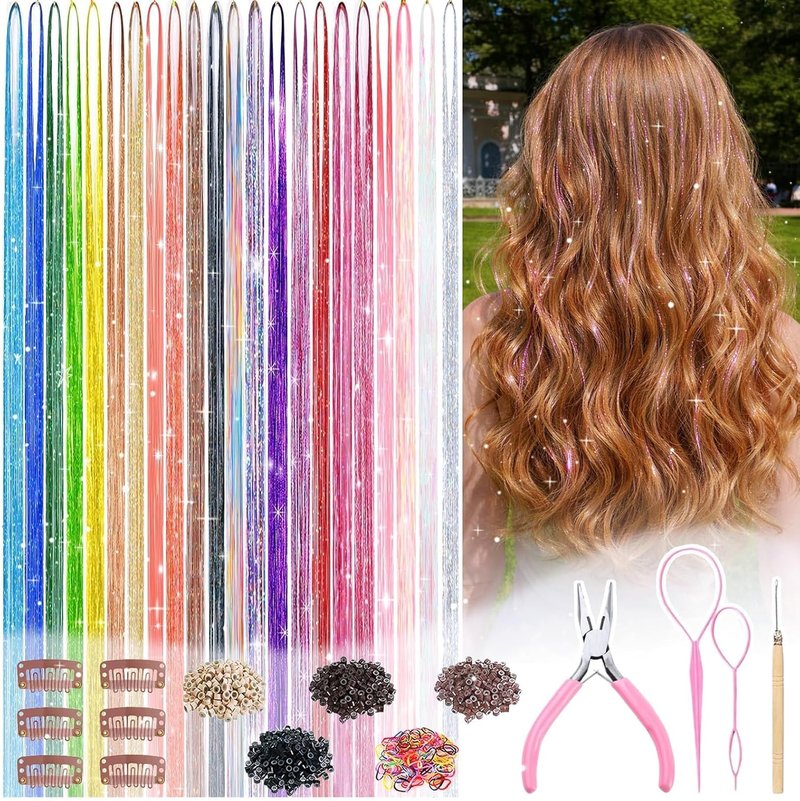 Hair Tinsel Kit - 48 Inch Glitter Tinsel Extensions for Girls & Women | 22 Color Options for Parties & Festivals