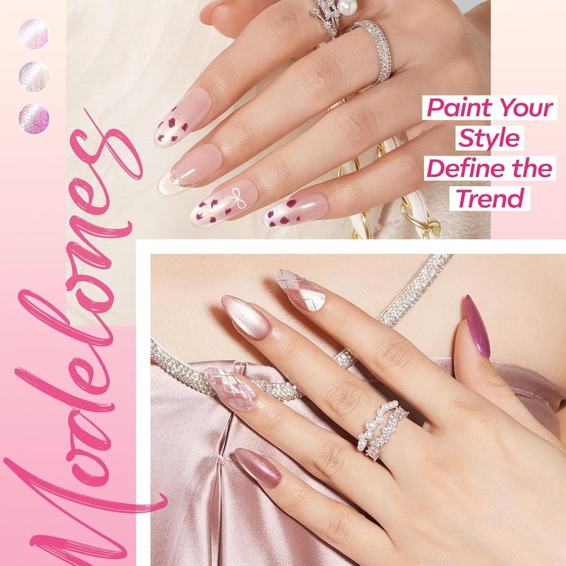 Cat Eye Gel Nail Polish Set - 6 Colors Summer Neutral Nude Pink Pearlescent | 9D Glitter Gel for All Skin Tones