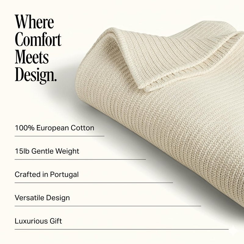 Greenwich Weighted Blanket 15 lbs – 100% European Cotton, Made in Portugal – Soft, Breathable & Chemical-Free Weighted Throw Blanket for Adults, Sofa or Bed - 86 in x 47 in