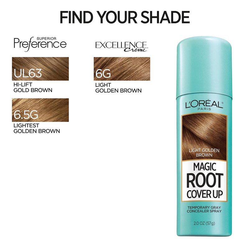 L'Oreal Paris Magic Root Cover Up - Gray Hair Spray for 100% Coverage | Lightweight, Ammonia-Free, Light Golden Brown, 2 oz