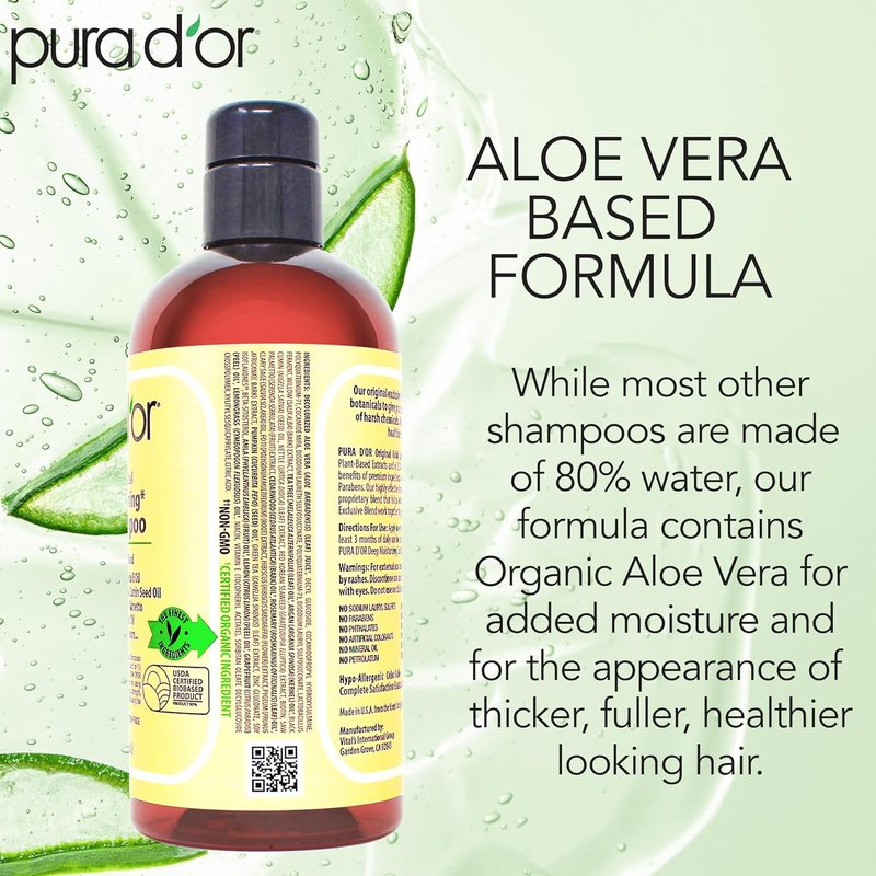 PURA D'OR Anti-Thinning Shampoo - Biotin & Argan Oil for Fuller Hair | Sulfate-Free, 16 oz