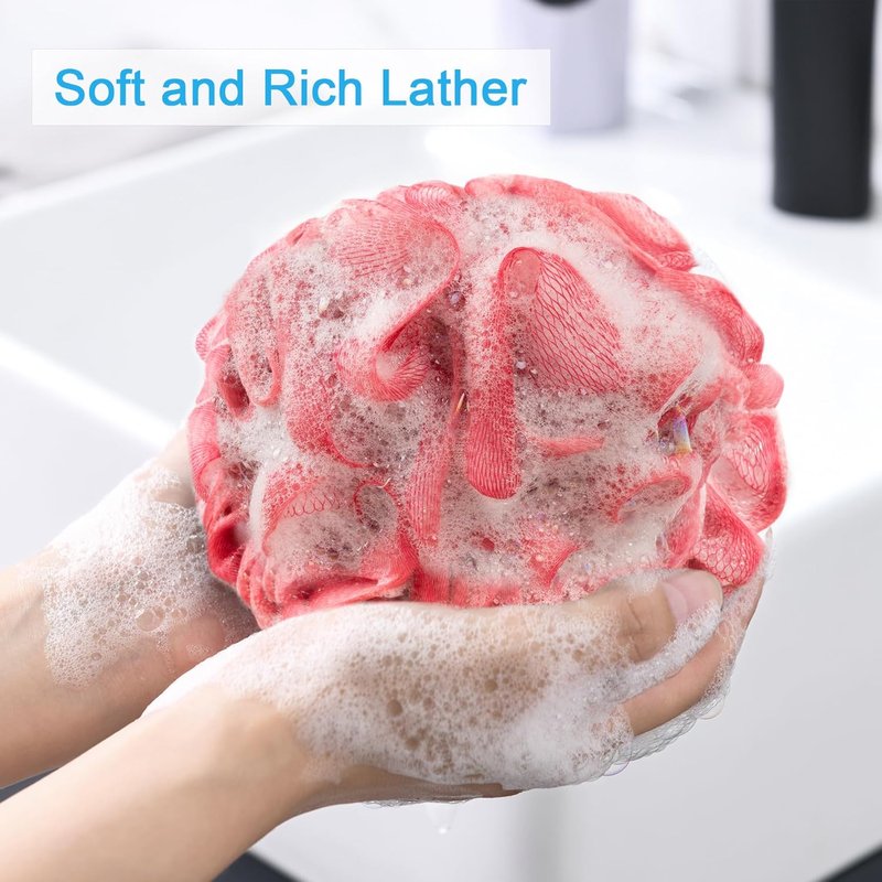 AmazerBath Loofah Sponge Set of 4 | Exfoliating Body Scrubber in Sunset Berry Colors - 60g Each