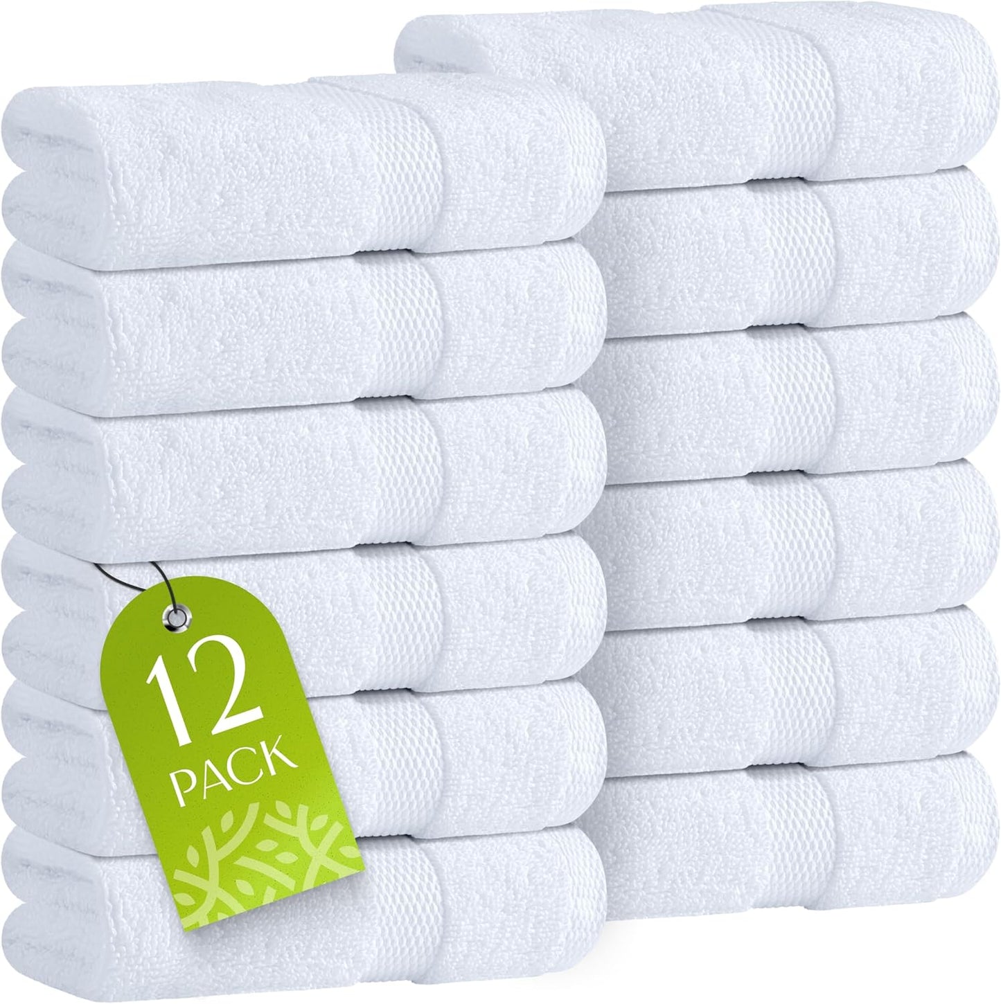 Wealuxe White Washcloths - 600 GSM 100% Ring-Spun Cotton, Highly Absorbent & Soft | 12 Pack, 12x12 Inches