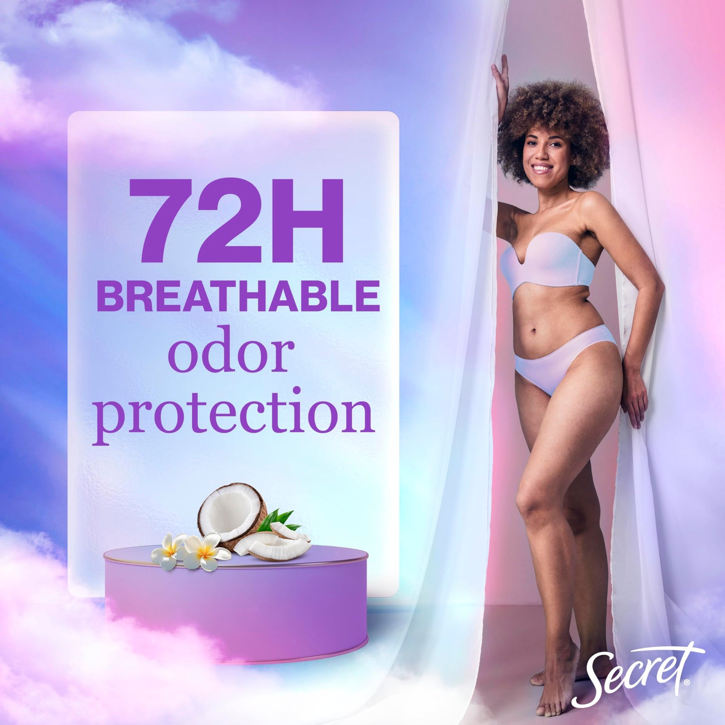 Secret Fresh Antiperspirant Deodorant for Women, 72hr Breathable Sweat & Odor Protection, Instant Freshness & Gentle, PH Balancing Minerals, Clear Gel, Nurturing Coconut Scent, 2.6 oz (Pack of 2)