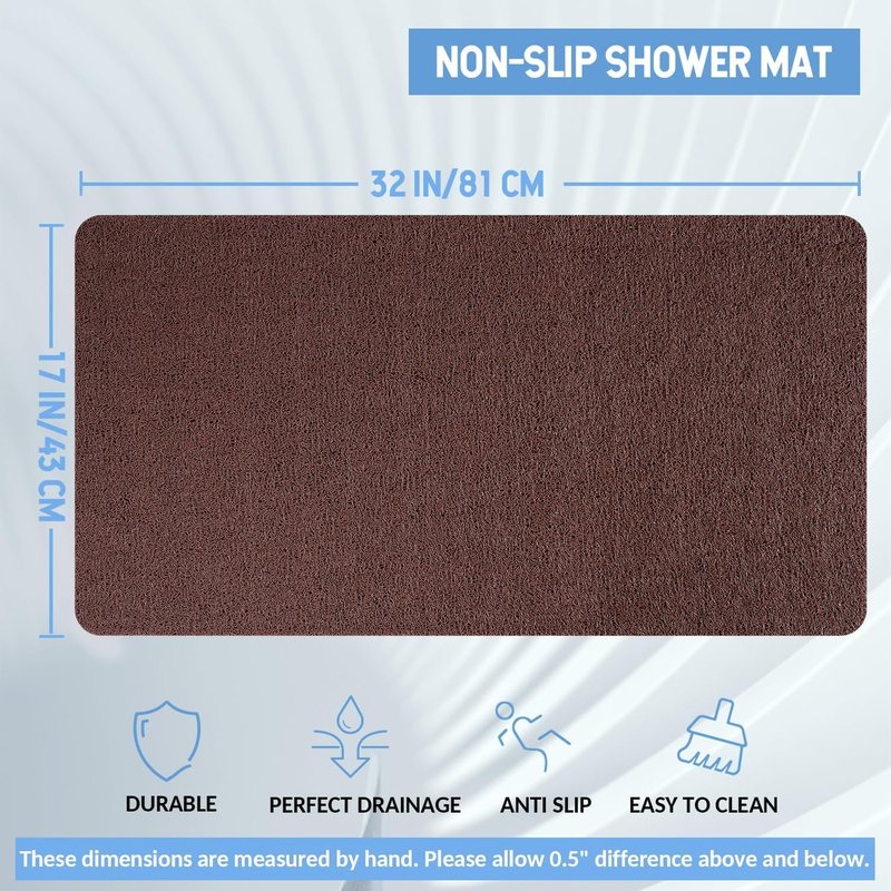 Hargiis Non-Slip Bathtub Mat, Anti Slip Shower Mat, Fast Drying Bathtub Mats, Foot Scrubber Mat, Anti Slip Mat for Tub, Floor, Bathroom, Kitchen, Home, Hotel (Brown 32"×17")