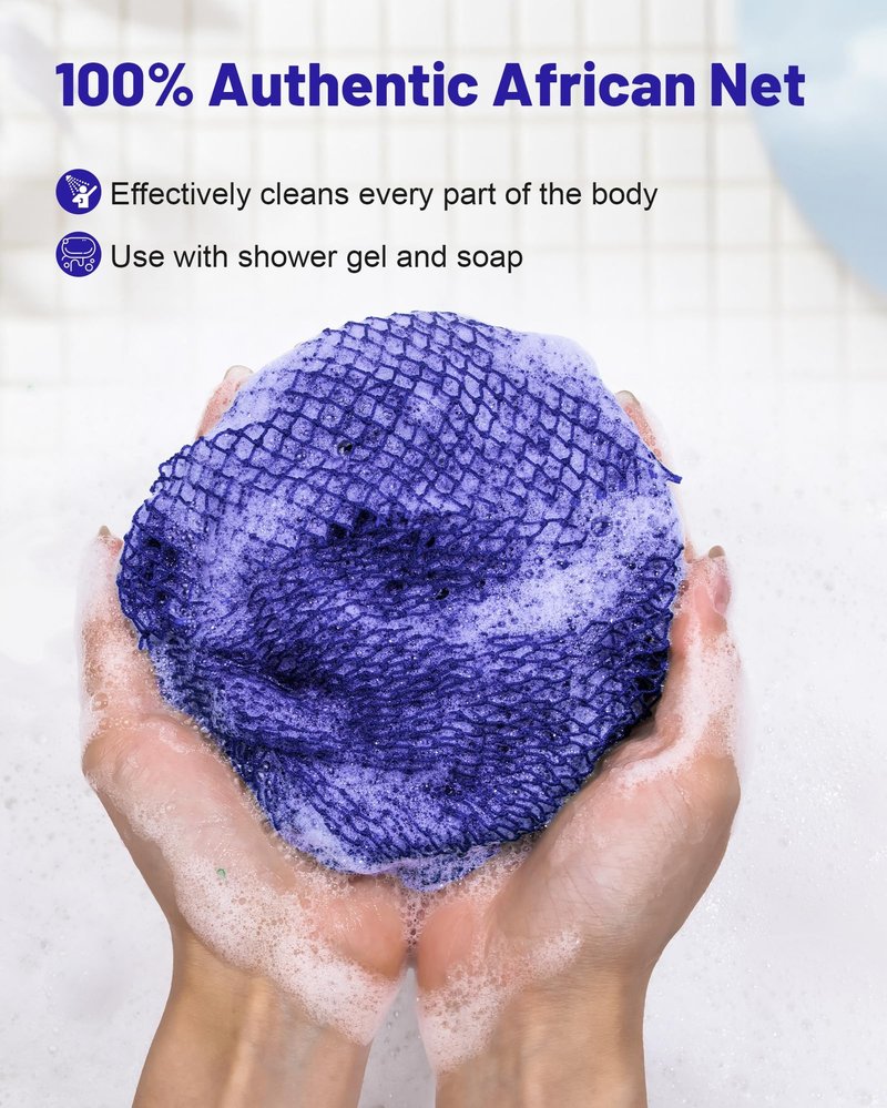MTDLYICE African Net Sponge 3 Pack, Back Scrubber for Shower, XL 80CM Exfoliating Washcloth, African Net Sponge Authentic, Body Scrubber exfoliator Bath Accessories (Blue,LightGreen,Pink)