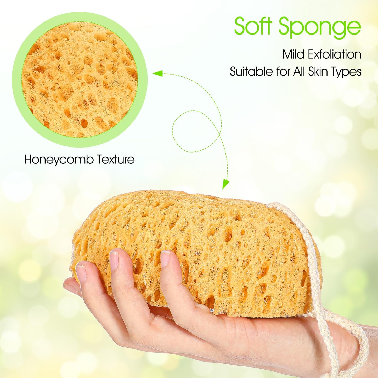 Wanmu 2Pcs Bath Sponge, 6.1 Inch Soft Exfoliating Body Scrubber Shower Sponges, Large Foam Loofah Face Puff for Women, Men, Teenager Body Cleansing Supplies