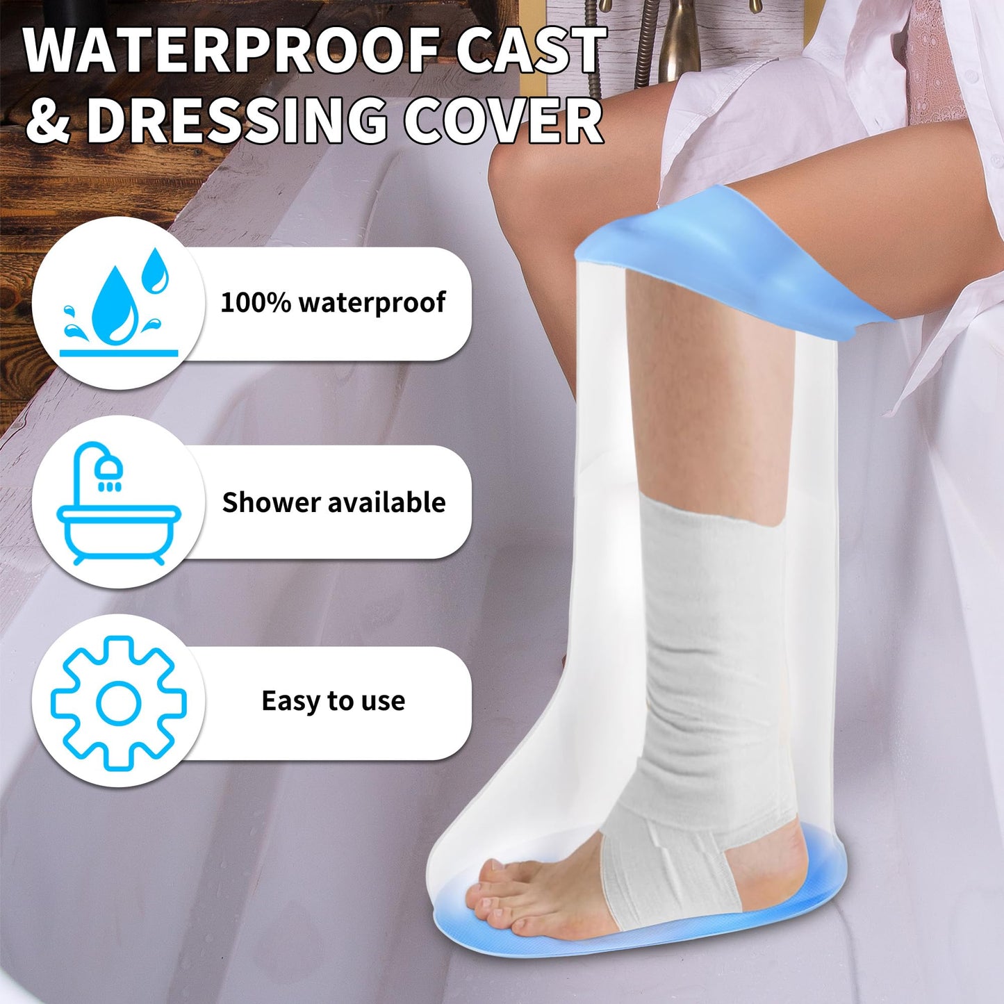 Waterproof Leg Cast Cover Showering with Non-Slip Bottom, Extra Wide Watertight Foot Cast Shower Protector for Foot After Surgery, Bunion Surgery, Foot Casts, Boots