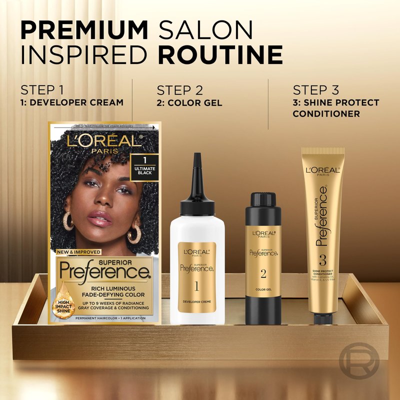L'Oreal Paris Superior Preference Luminous Fade-Defying Permanent Hair Color, Hair Dye For Up to 9 Weeks of Radiance, 2BL Blue Black, 1 Kit