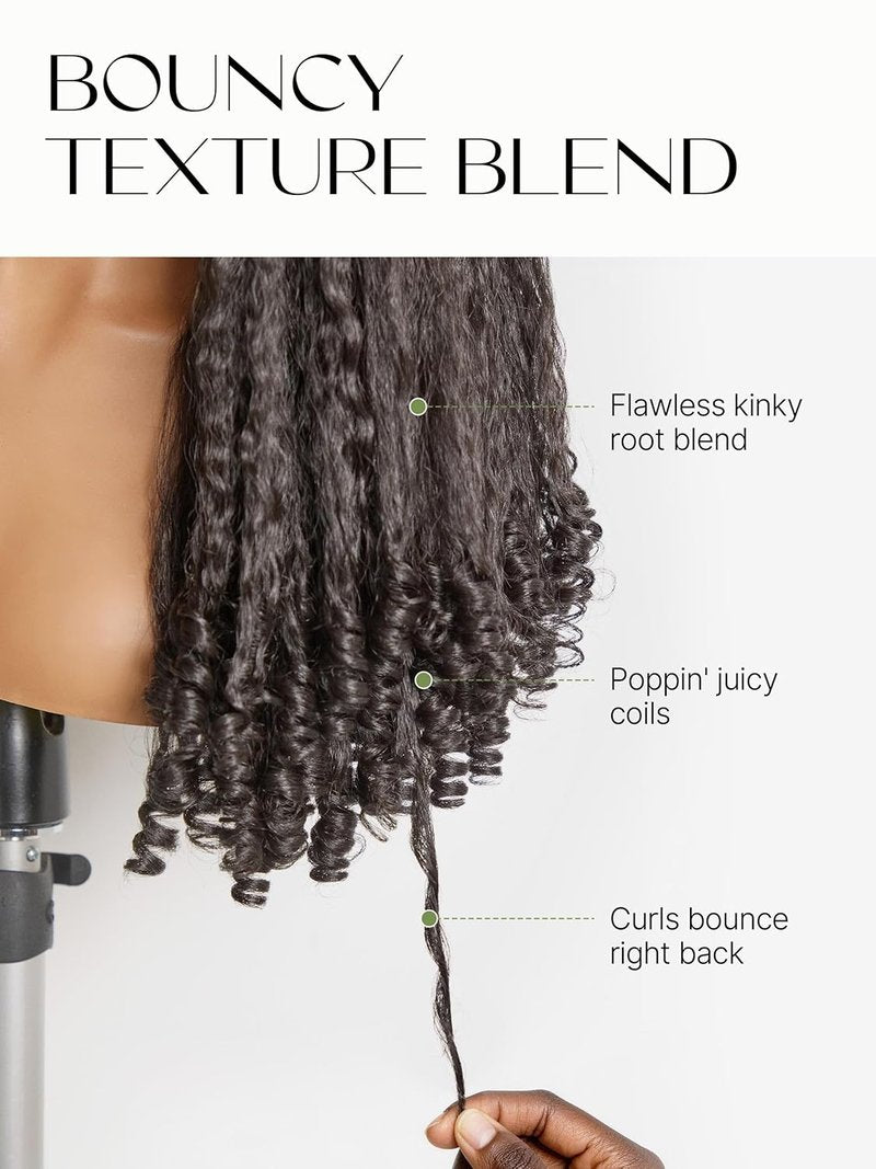 Frodio Kinky Curly Half Wig 20 Inches Veralux Fiber Blend Human Hair 3 in 1 Drawstring 200% Density Glueless Wig with Unique Bouncy Curl in the End, Natural Black Ready to Go Headband Wig for Women