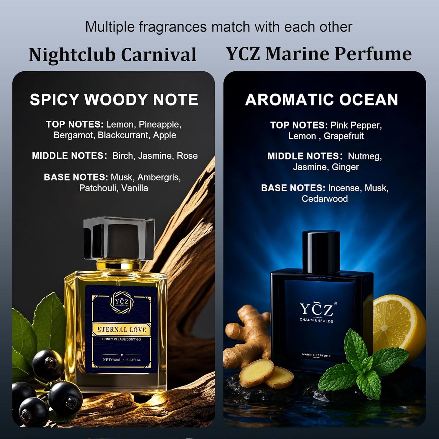 Ycz Cologne for Men - Long-Lasting Marine & Spicy Wood Fragrance | 1.7oz Sleek Bottle for Elegant Gifts