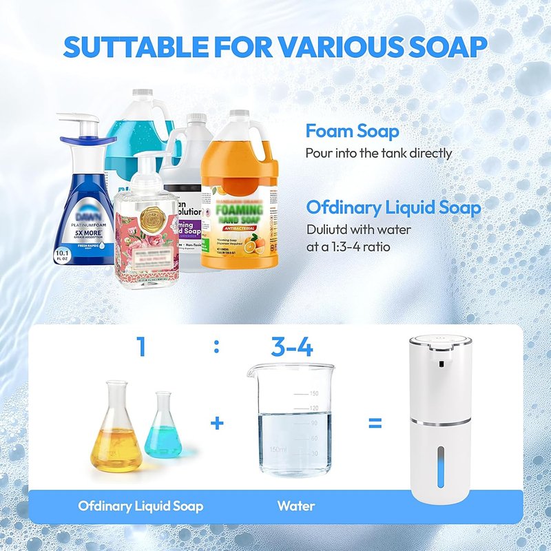 Automatic Foaming Soap Dispenser - Touchless 12.8oz Rechargeable Wall Mounted | Ideal for Bathroom & Kitchen (White)