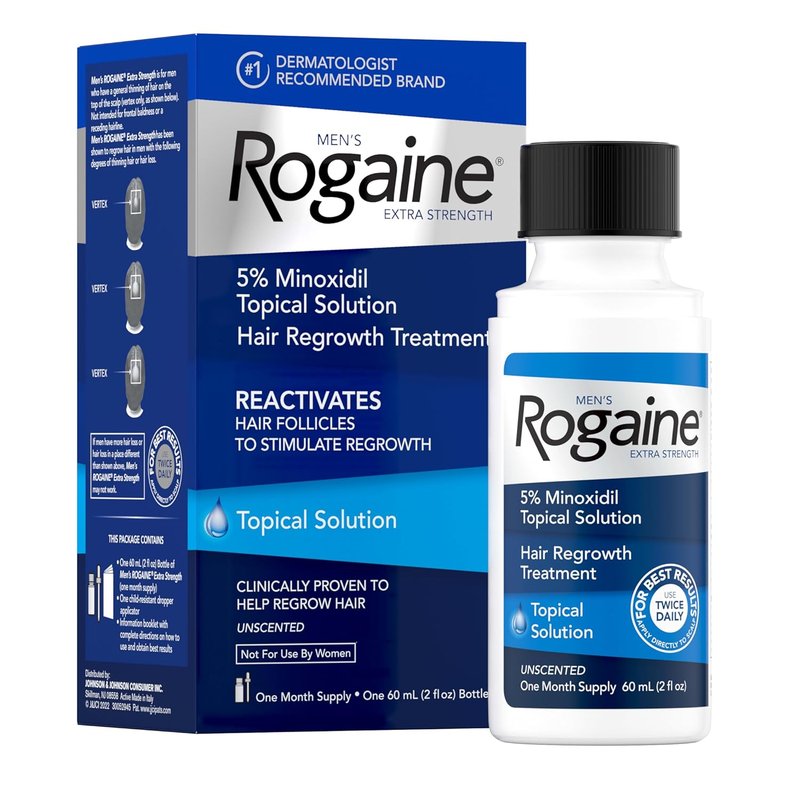 Men's Rogaine Extra Strength 5% Minoxidil | Hair Loss Treatment & Regrowth Solution, Unscented, 2 fl. oz