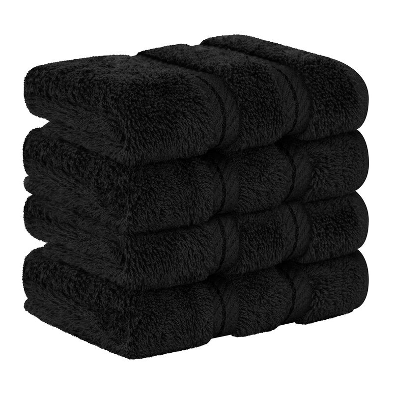 American Soft Linen Luxury Washcloths for Bathroom, 600 GSM 100% Cotton 4 Piece Turkish Wash Cloth Set, 13x13 in Soft Rags for Body and Face, Black Washcloths