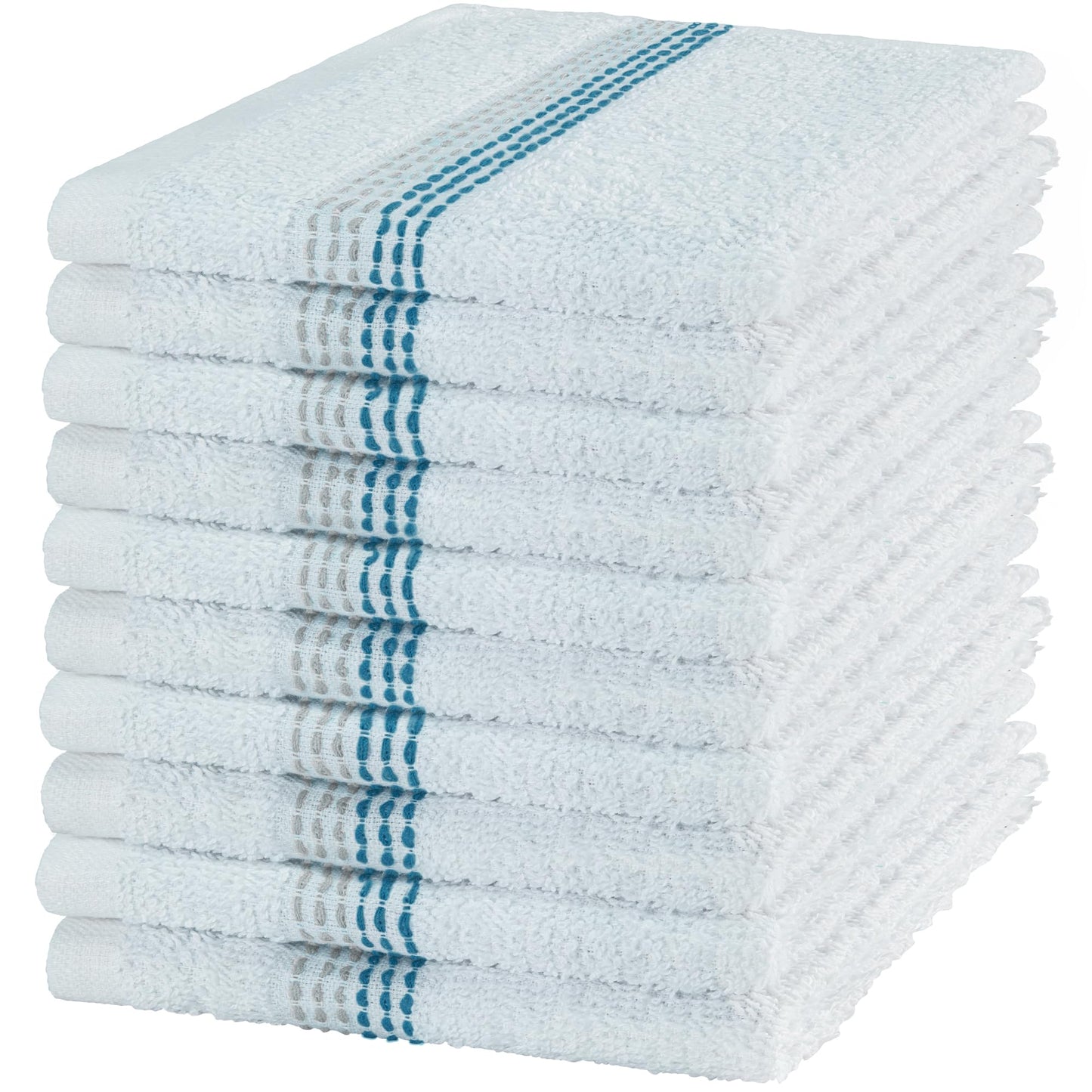 DecorRack 10 Pack 100% Cotton Washcloths, 12x12 inch White Dotted Soft Cotton Face Towels, Absorbent & Durable Wash Cloth Set for Bathroom, Spa, Gym & Travel, Teal (Pack of 10)