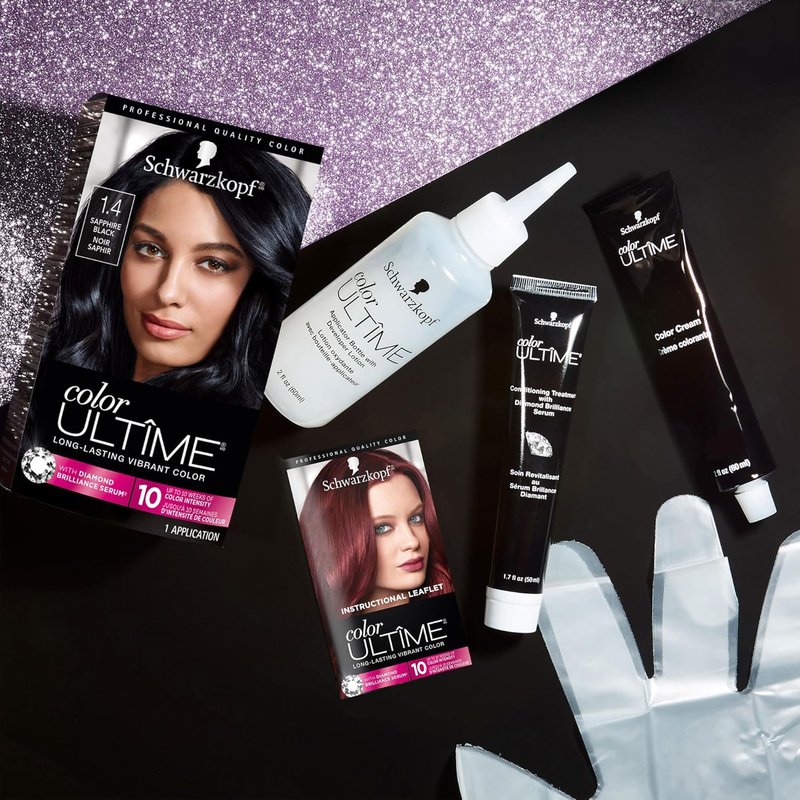 Schwarzkopf Color Ultime Hair Dye - 1.4 Sapphire Black, Permanent & Fade-Resistant, Covers Grays