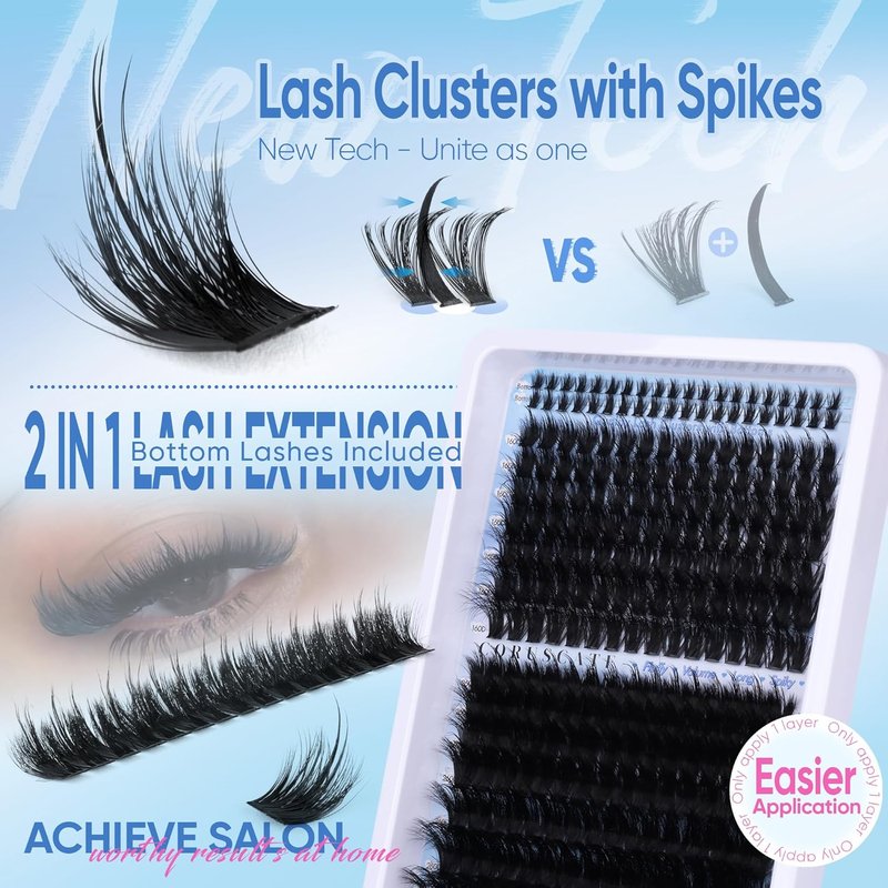 CORUSCATE Lash Clusters - 3D Volume Individual Eyelash Extensions | Wispy Spiky 12-22mm Lengths
