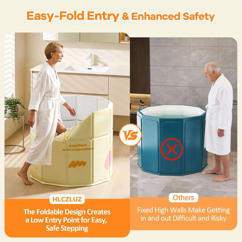 HLCZLUZ Portable Bathtub, Hot Ice Bath Tub Inflation-free, Shower Bathroom SPA Soaking Tub, Collapsible Bathtub No Installation for Home & Outdoor (Warm Yellow, 27.55"L x 27.55"W x 27.55"H)