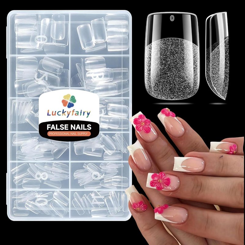 Luckyfairy Short Square Nail Tips: 240PCS Soft Gel Pre-filed Short Square Fake Tips, 12 Sizes Full Cover Acrylic False Press On Nails for DIY Nail Art Home Salon