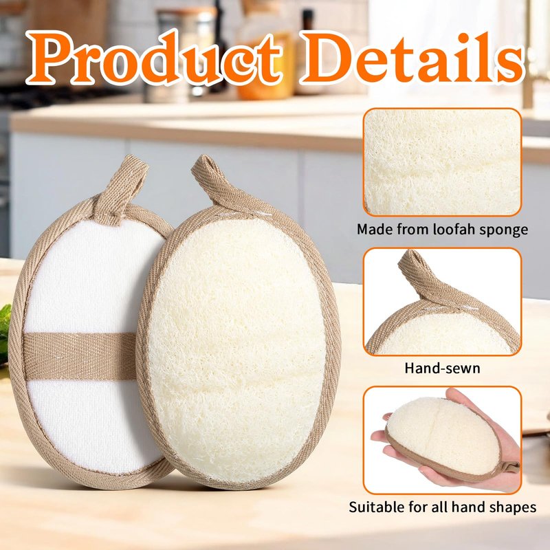 2Pcs Natural Loofah Exfoliating Body Scrubber, Made with Natural Egyptian Shower loofa Sponge, Shower Exfoliator for Women and Men, Loofah Exfoliating Body Scrubber for Bath