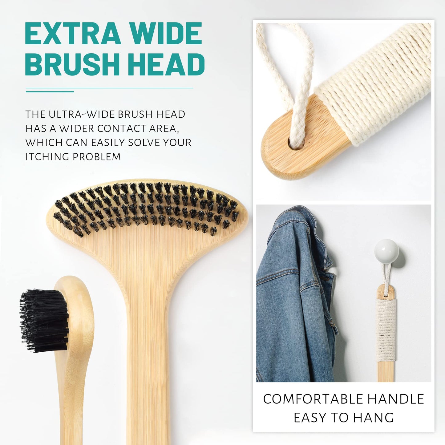 NURENDER 22" Oversized Back Scratcher, Bamboo Body Scratcher for Men and Women, Curved Backscratcher with Long Handle and Wide Nylon Brush Head for Itching Relief, Great for Elders, Pregnant Women