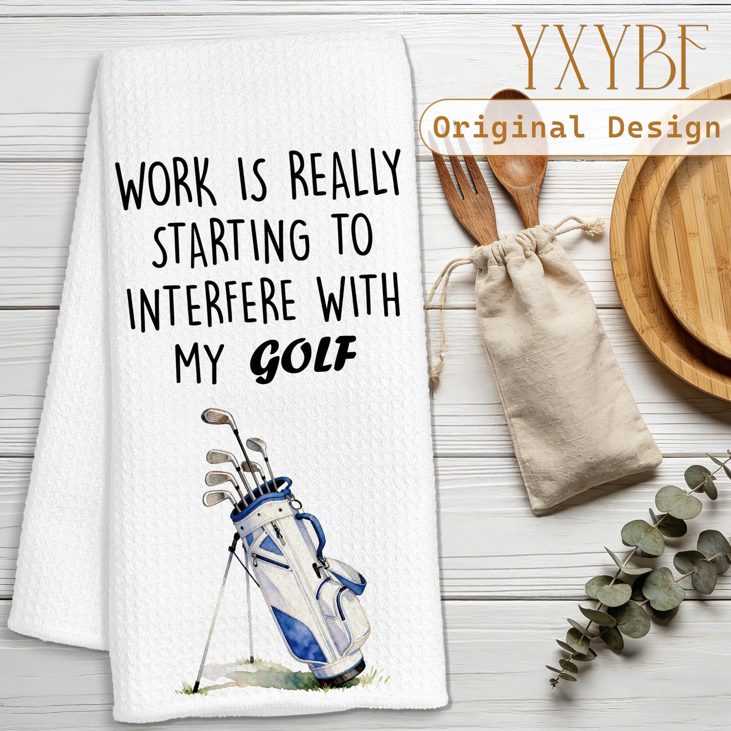 YXYBF Funny Golfing Gifts Hand Dish Tea Towels for Kitchen Bathroom Decor 16x24 Inches, Golf Lover Gifts, Work is Really Starting to Interfere with My Golf Kitchen Towels Decorative